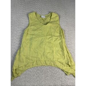 La Fixsun Tank Top Womens Medium Green 100% Linen V Neck Tunic‎ High Low USA